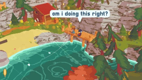 jogos baratos A Short Hike: um pequeno pássaro pescando em um rio em um mundo de pixel art