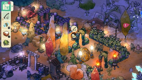 jogos baratos Cosy Grove: um jardim com um personagem e um menu no lado esquerdo