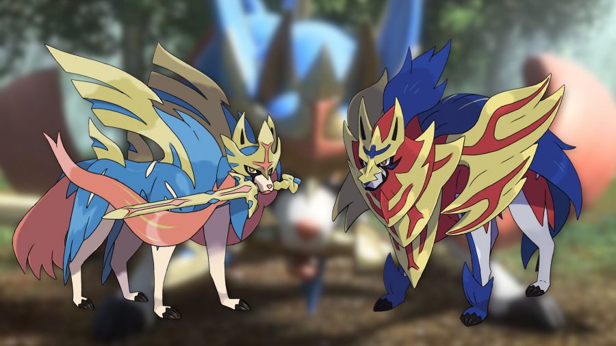 Arte do Pokémon de aço Zamazenta e Zacian