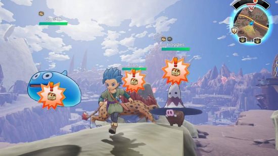 Jogos Dragon Quest: Uma captura de tela do Dragon Quest Treasures mostra Erik correndo ao lado de várias criaturas