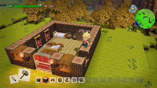 Jogos Dragon Quest: uma captura de tela do Dragon Quest Builders 2 mostra o herói construindo uma casa