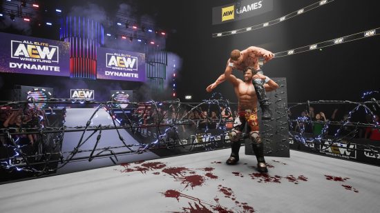 Revisão do AEW Fight Forever Switch - sangue no tatame enquanto dois homens lutam