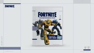 A retail image for the Transformers Pack including Bumblebee, Megatron, and a Transformer version of the Fortnite battle bus