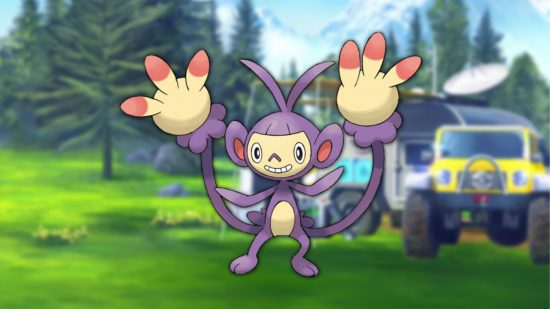 pokémon normal ambipom Pokémon Ambipom normal em frente a uma estação de pesquisa