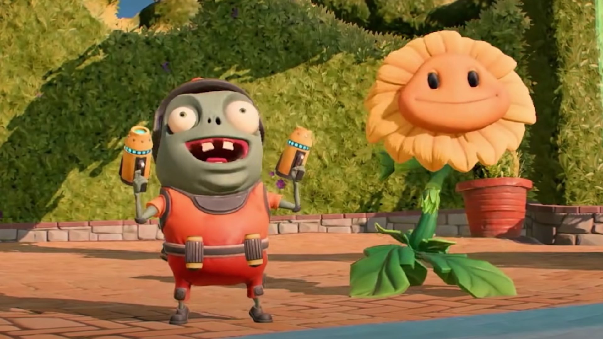 jogos parecidos com fortnite Plants vs Zombies Um zumbi ao lado de uma grande flor amarela