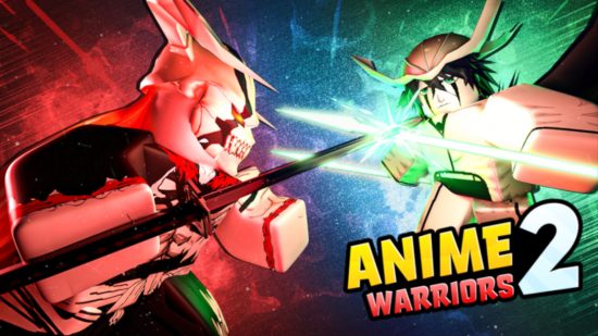 anime-guerreiros-simulador-2-códigos-1 Anime Warriors Simulator 2 codifica arte chave mostrando pessoas lutando