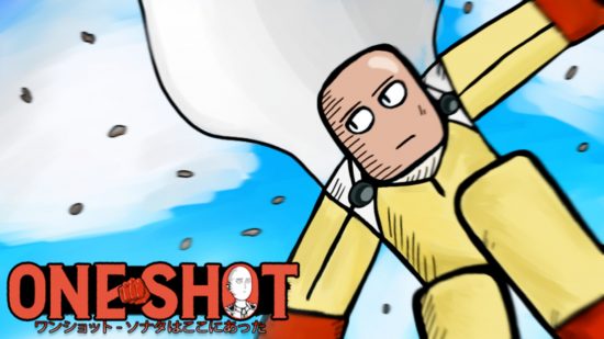one-shot-codes-1 One Shot codifica a arte principal representando One Punch Man no céu cercado por nuvens