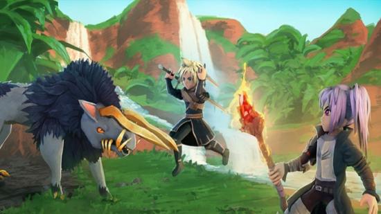 Códigos World Zero: um homem com duas espadas saltando em direção a um animal com presas