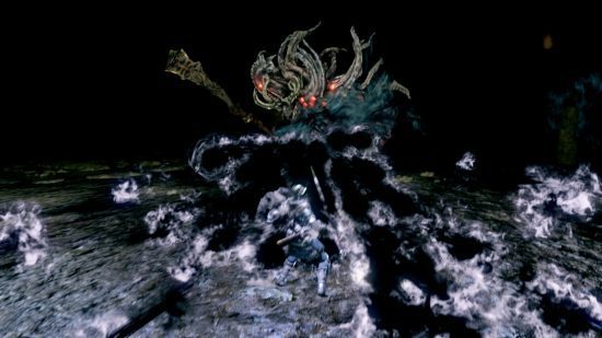 Dark Souls Manus lançando magia negra