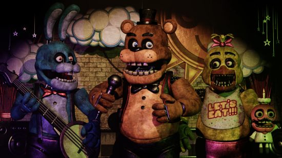 fnaf-movie-1 Captura de tela de Freddy e sua turma no palco, como eles podem aparecer no filme FNAF