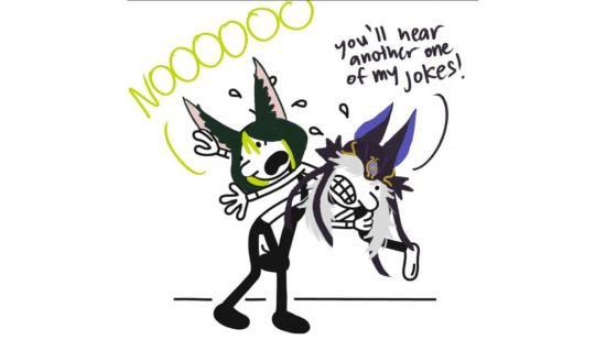 Um meme do Genshin Impact de Cyno e Tighnari desenhado no estilo de Diary of a Wimpy Kid.