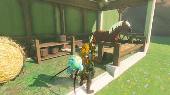Um dos melhores cavalos Zelda Tears of the Kingdom Epona em um estábulo