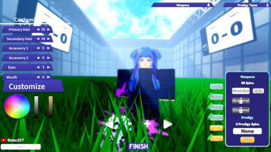 Lista de níveis do Striker Odyssey: uma captura de tela da tela de personalização