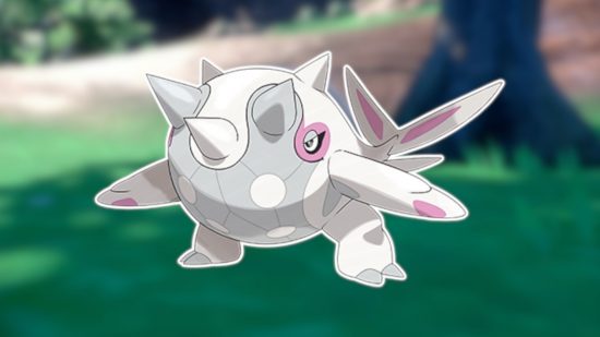 Big Pokemon: Cetitan delineado em branco e colado em um fundo desfocado da captura de tela do Pokemon