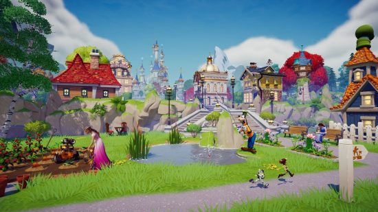 jogos como Animal Crossing Disney Dreamlight Valley: um centro da cidade repleto de atividades