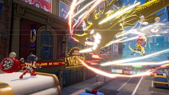 jogos fortnite ninjala Jogos Fortnite Ninjala: dois personagens travados em uma batalha feroz em uma rua da cidade