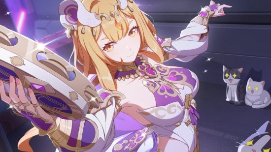 jogos como genshin impact 1 Jogos como Genshin Impact: Valkyrie Quicksand de Honkai Impact 3rd dançando na frente de alguns gatos.