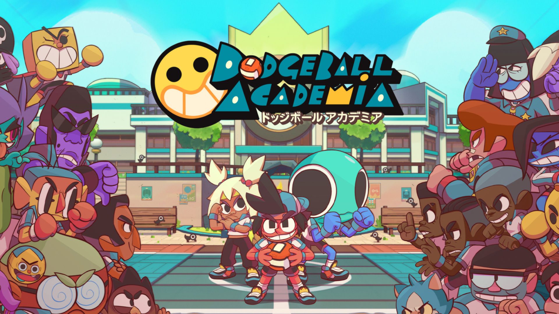 Arte da capa de Dodgeball Academia, um dos jogos RPG de queimada no Switch