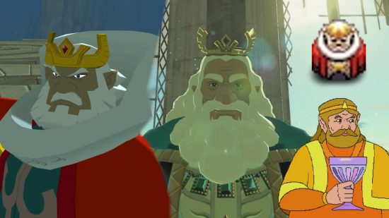 Personagens de Zelda - uma imagem com quatro reis diferentes de The Legend of Zelda