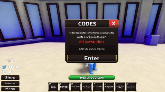 Códigos de orgulho Uma tela mostrando como resgatar códigos Stand Proud