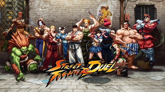 street-fighter-duelo-tier-list-1 Arte principal da lista de níveis de duelo de lutador de rua com um grupo de lutadores posando