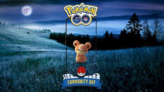 dia de comunicação pokemon go ursaluna Pokemon Go Ursaluna: Arte oficial do dia da comunidade Teddiursa de novembro de 2022, mostrando Teddiursa em um telefone celular em um campo escuro, com uma lua cheia no céu no canto superior esquerdo.