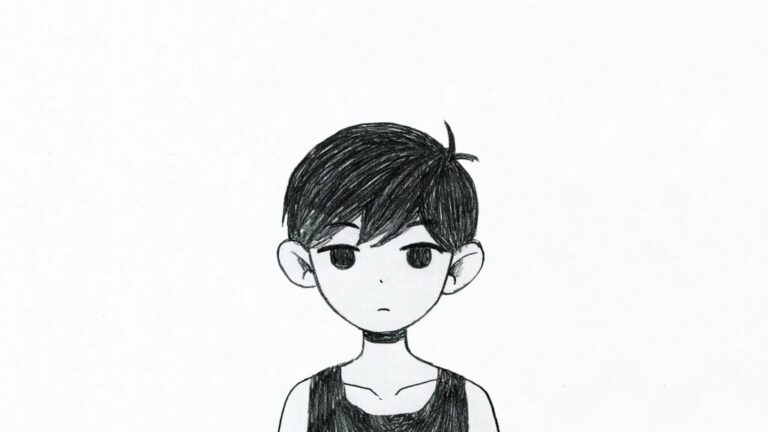 Omori from the game of the same name in a white space