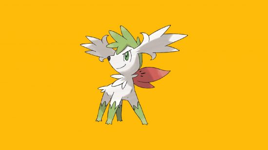 Pokemon Go Shaymin: Sky Forme Shaymin aparece contra um fundo amarelo