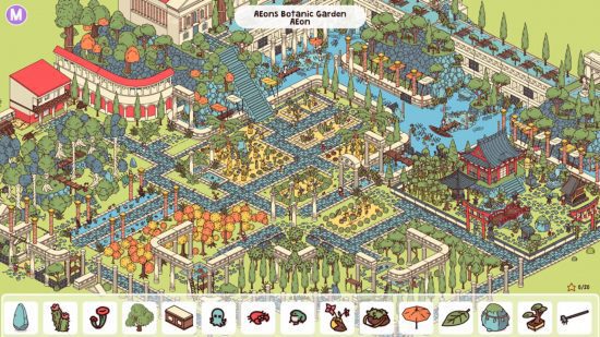 jogos de objetos escondidos escondidos através do tempo jogos de objetos escondidos escondidos no tempo: uma cena movimentada de um jardim botânico cheio de árvores