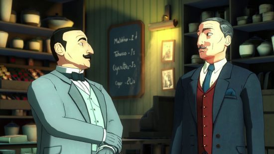 jogos de objetos escondidos ABC Murders jogos de objetos escondidos ABC Murders: Poirot e outro homem olhando um para o outro