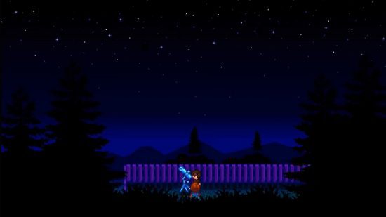 Olhando para o céu noturno com Maru para revisão Stardew Valley Switch