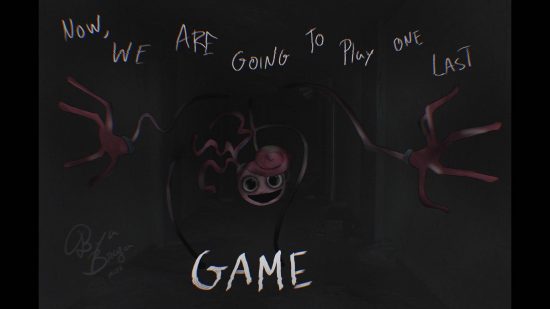 poppy-playtime-fanart (2) Fanart de Poppy Playtime: As pernas longas da mamãe aparecem em um quarto escuro