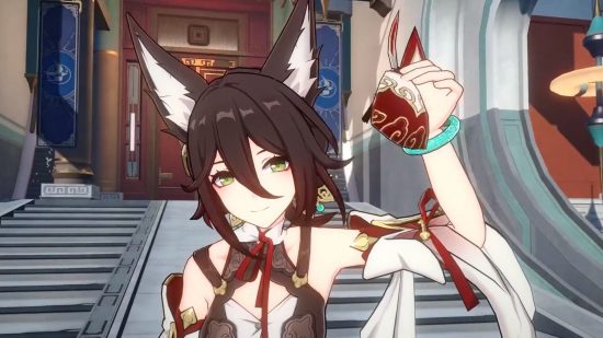 Honkai Star Rail Tingyun Honkai Star Rail Tingyun segurando uma bolsa de moedas