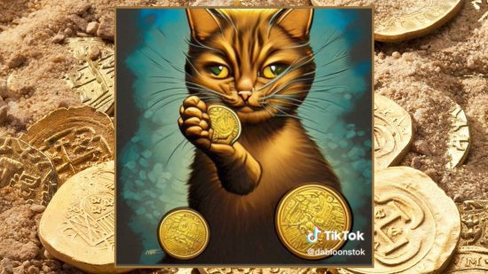 Uma ilustração de dabloons de um xelim de gato ruivo