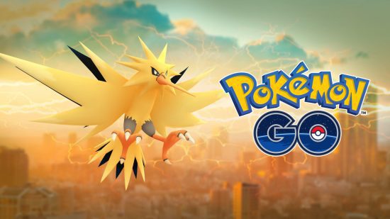Zapdos de Pokemon Go voando ao lado do logotipo do jogo