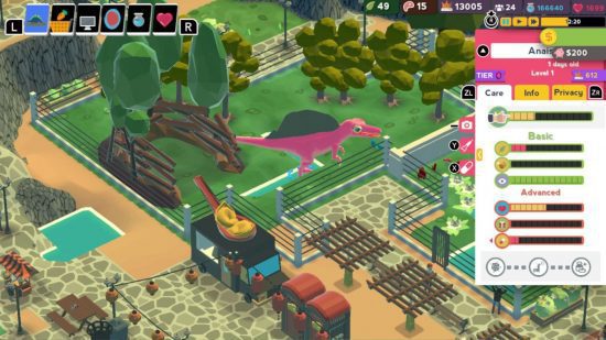 jogos de zoológico Parkasaurus jogos de zoológico Parkasaurus: um dinossauro rosa em um recinto de floresta
