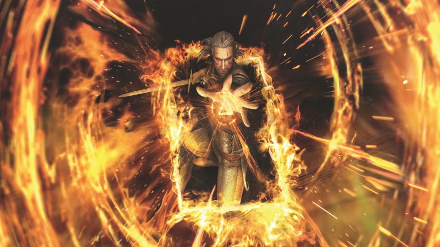 Geralt lançando um sinal