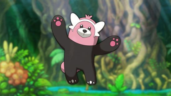 urso pokémon Bewear Bewear, um dos melhores pokémon urso em um fundo de selva.