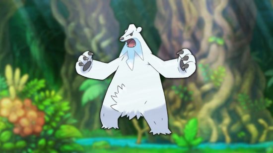 urso pokémon Beartic Beartic, um dos melhores pokémon urso em um fundo de selva.