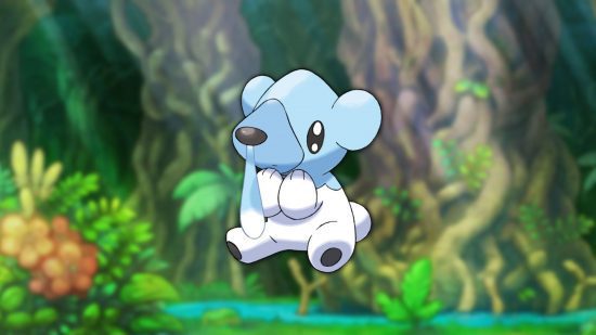 urso pokémon Cubchoo Cubchoo, um dos melhores pokémon urso em um fundo de selva.