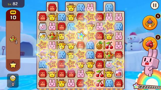 Jogos de combinar 3: um tabuleiro de jogo de quebra-cabeças de combinar 3 está visível, mas todos os ícones são animais do zoológico