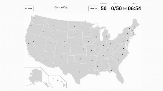 sporcle-us-states (4) Sporcle afirma: um diagrama dos Estados Unidos é visível, bem como um questionário baseado em nomear os estados dos EUA
