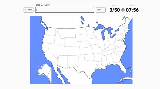 sporcle-us-states (5) Sporcle afirma: um diagrama dos Estados Unidos é visível, bem como um questionário baseado em nomear os estados dos EUA