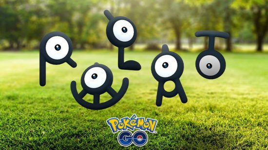 Pokémon raros desconhecidos Um grupo de Pokémon Unowns raros em diferentes formas