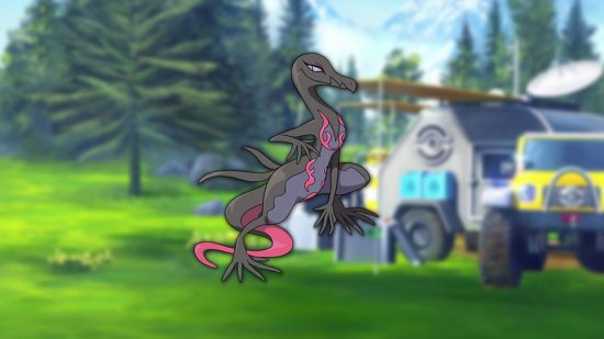 Pokémon Raro Salazzle Raro Pokémon Salazzle em um fundo de floresta