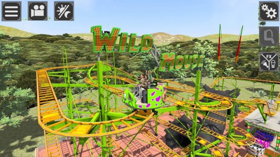 Captura de tela de um passeio de Wild Mouse no Theme Park Simulator para o guia de jogos do parque temático