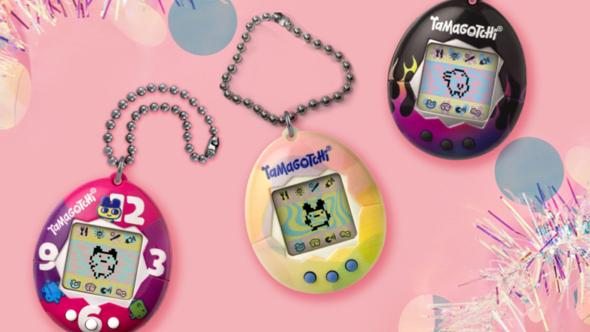Arte promocional de um trio de Tamagotchis originais