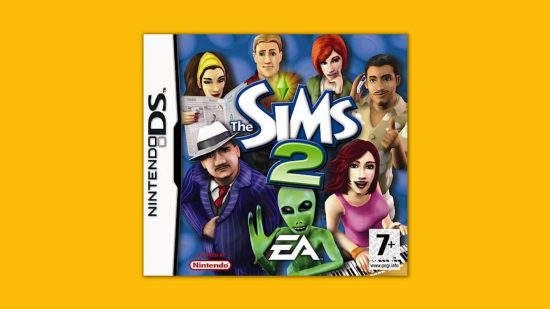 jogos de hotel Sims 2 DS: a capa do Sims 2 no Nintendo DS em um fundo amarelo