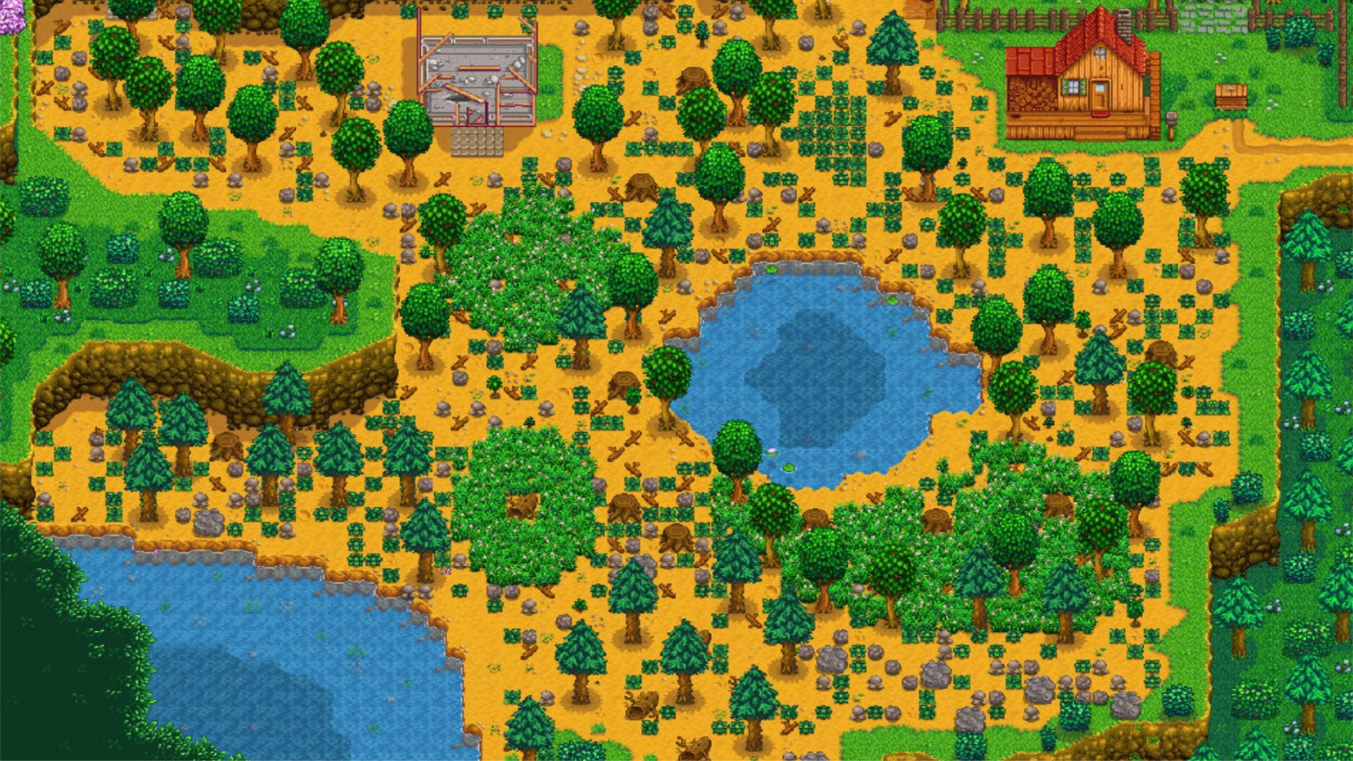 Uma visão do mapa selvagem de Stardew Valley