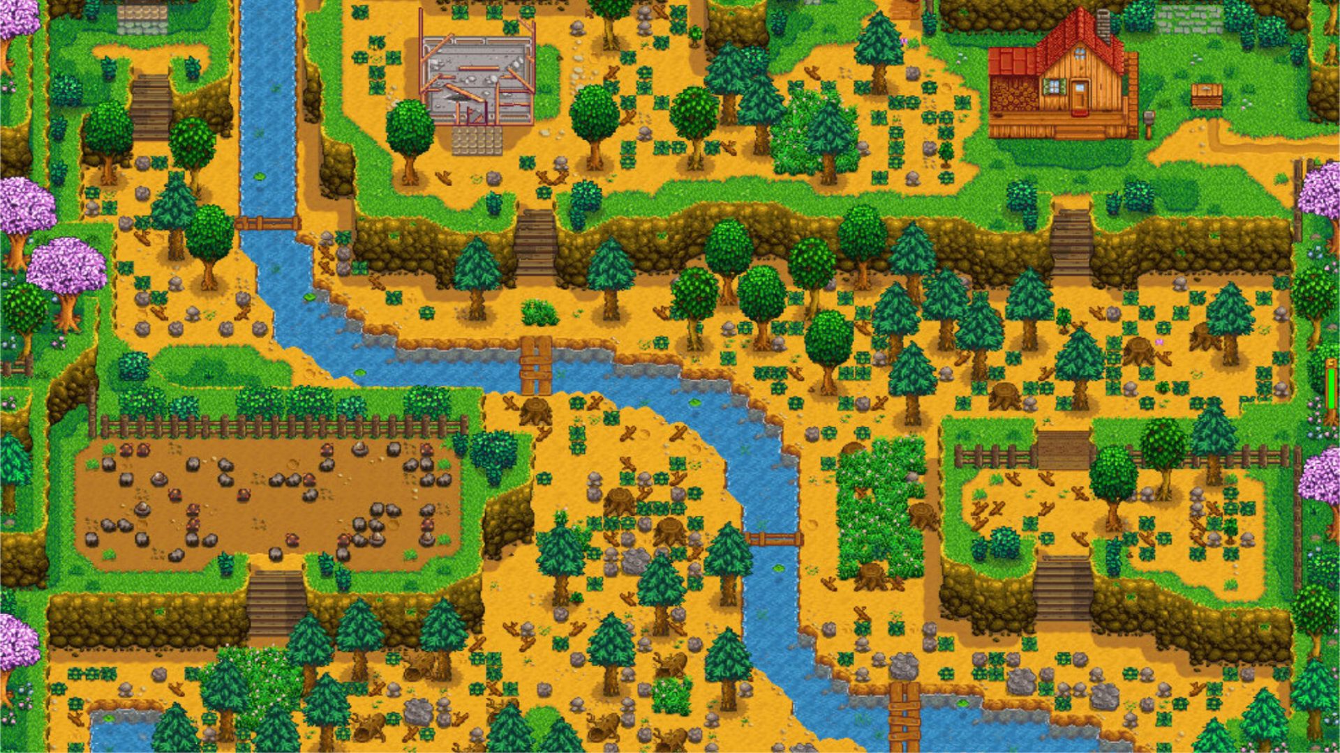 Uma visão do mapa do topo da colina de Stardew Valley